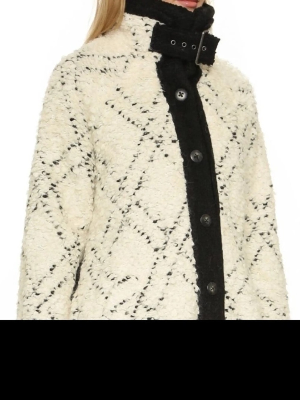 Womens Cream & Black Sherpa Button-Front Coat Free People